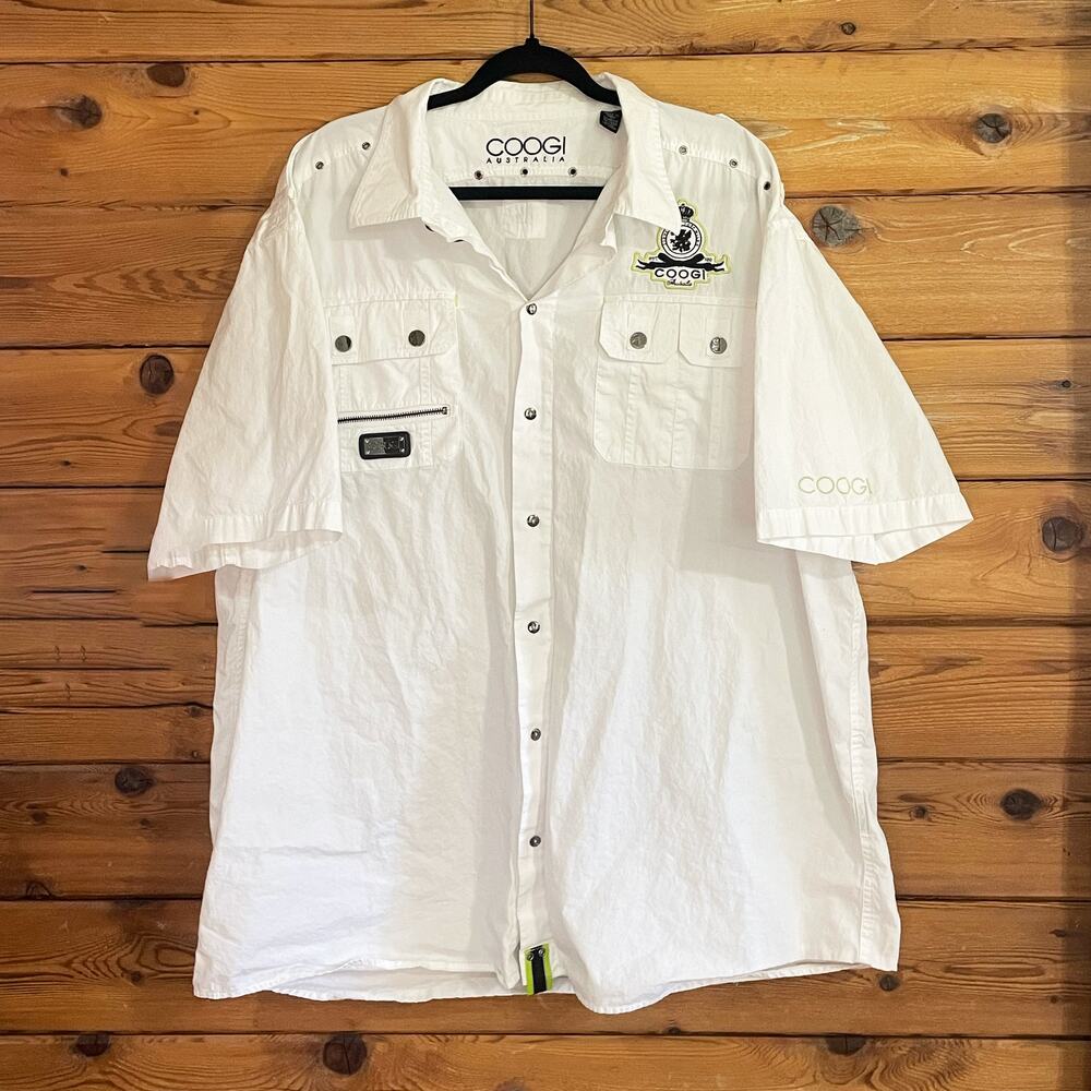 Vintage Coogi Australia Mens Button-Up Shirt White Short Sleeve Pockets 4XL